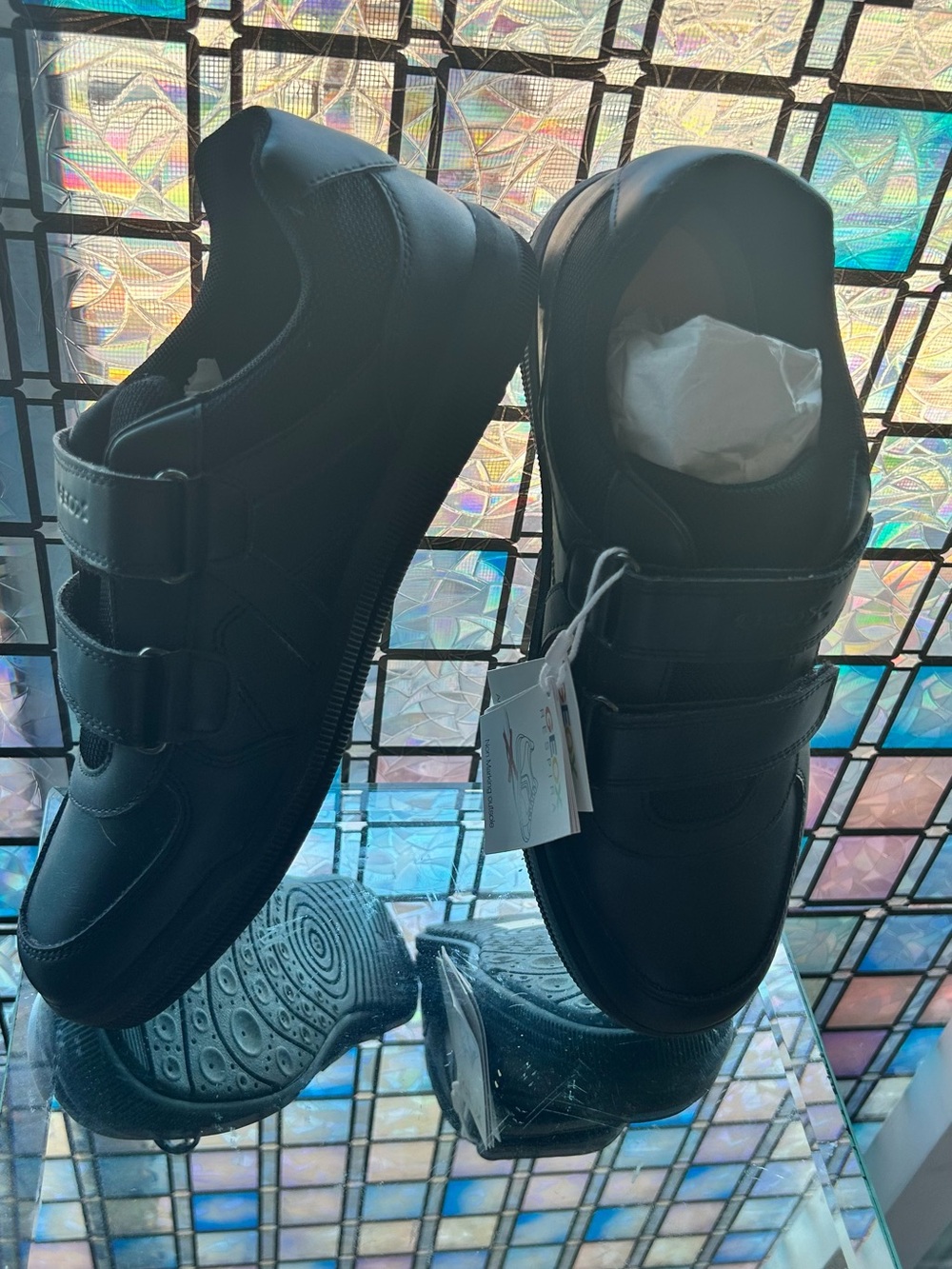 Geox Respira anti-bacterial Black Leather Velcro Slip-On Sneakers